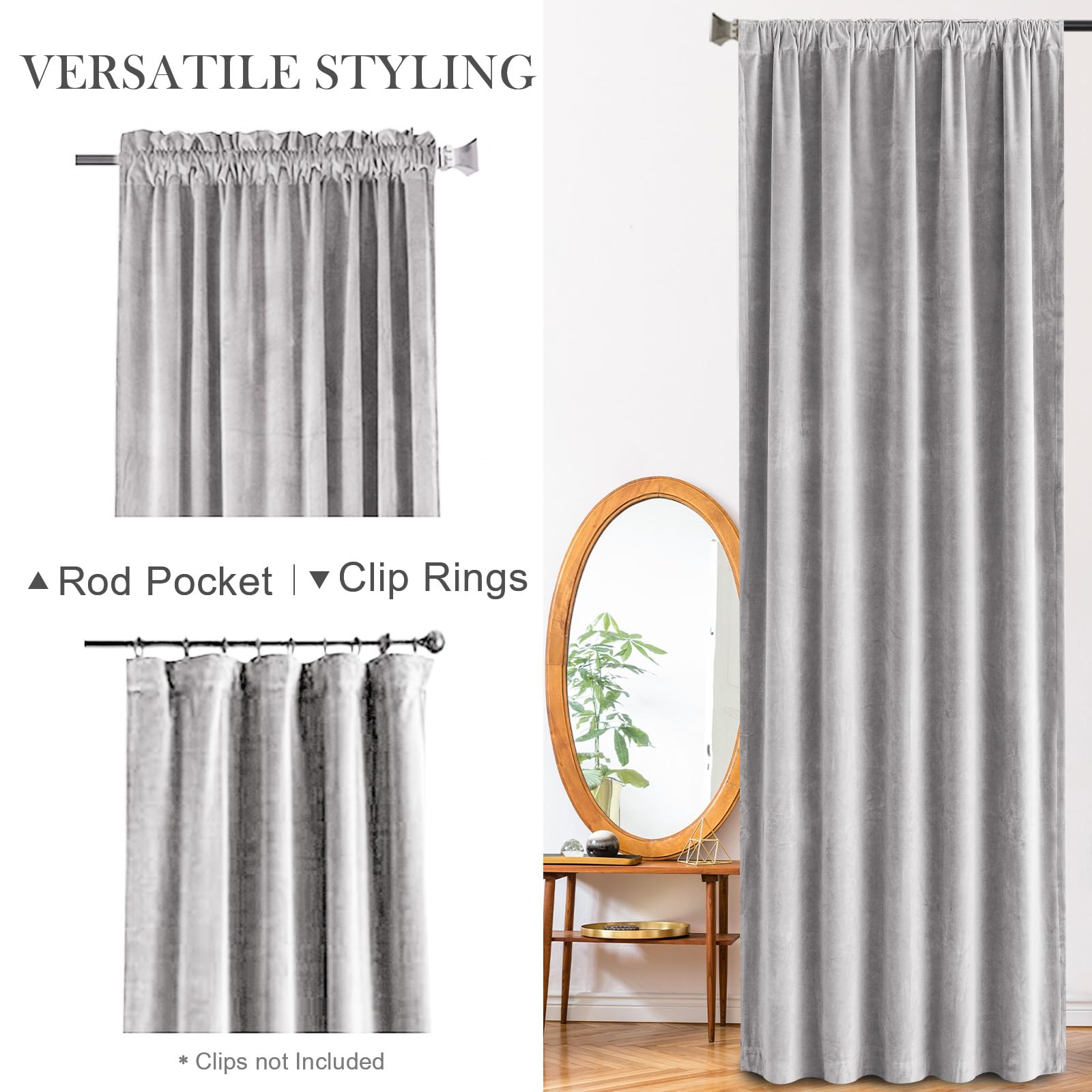 Lazzzy Light Gray Velvet Curtains Thermal Insulated Curtains 90 Inch Long Room Darkening Window Drapes For Bedroom Living Room Super Soft Luxury Window Treatment 2 Panels Rod Pocket