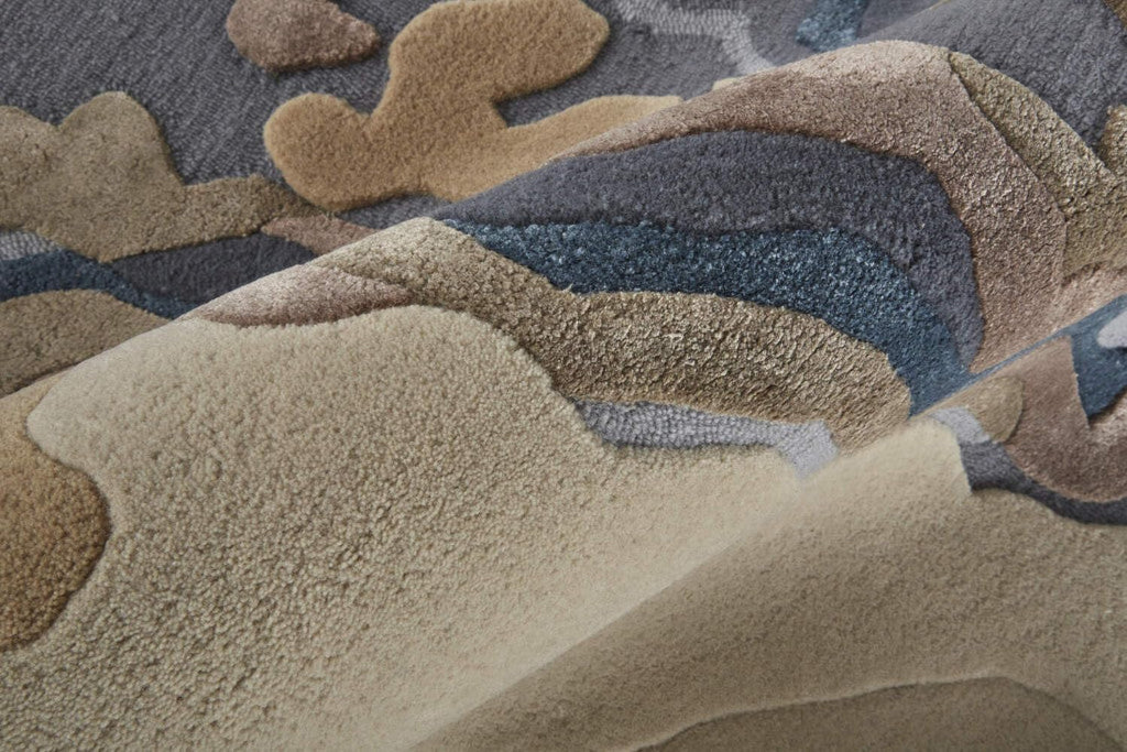 HomeRoots 514866 10 x 14 ft. Tan Brown & Blue Wool Abstract Hand Tufted Handmade Rectangle Area Rug