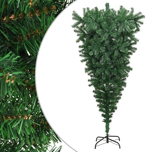 Vidaxl 8 Ft Upside-Down Green Pvc Artificial Christmas Tree With 1300 Branches, Adjustable, Designed With Steel Stand For Stability