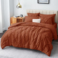 Cozylux Queen Comforter Set - 7 Pieces Comforters Queen Size Burnt Orange, Pintuck Bed In A Bag Terracotta Pinch Pleat Bedding S