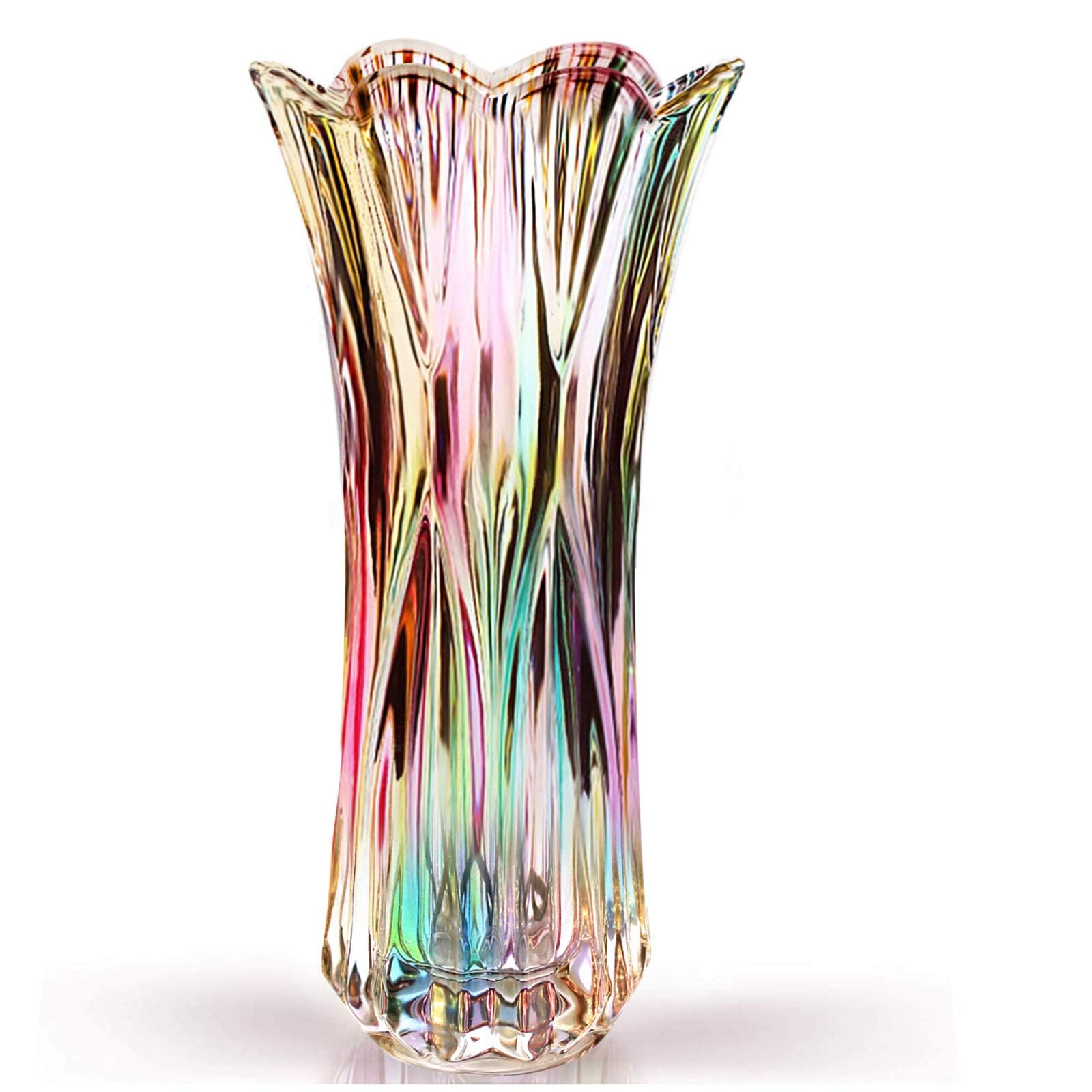 Glass Vase-Colorful Flower Vase Decor for Home Dining Table Centerpiece Office Wedding Holiday Party(Phoenix Tail Pattern)