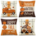 Psdwets Throw Pillow Covers 18X18 Set Of 4 For Fall Decor,Fall Decorations Maple Leaves Pumpkin Farmhouse Autumn Thanksgiving Cu