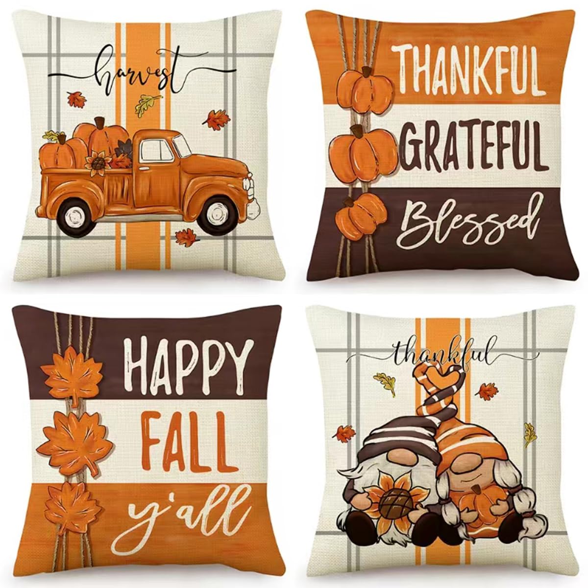 Psdwets Throw Pillow Covers 18X18 Set Of 4 For Fall Decor,Fall Decorations Maple Leaves Pumpkin Farmhouse Autumn Thanksgiving Cu