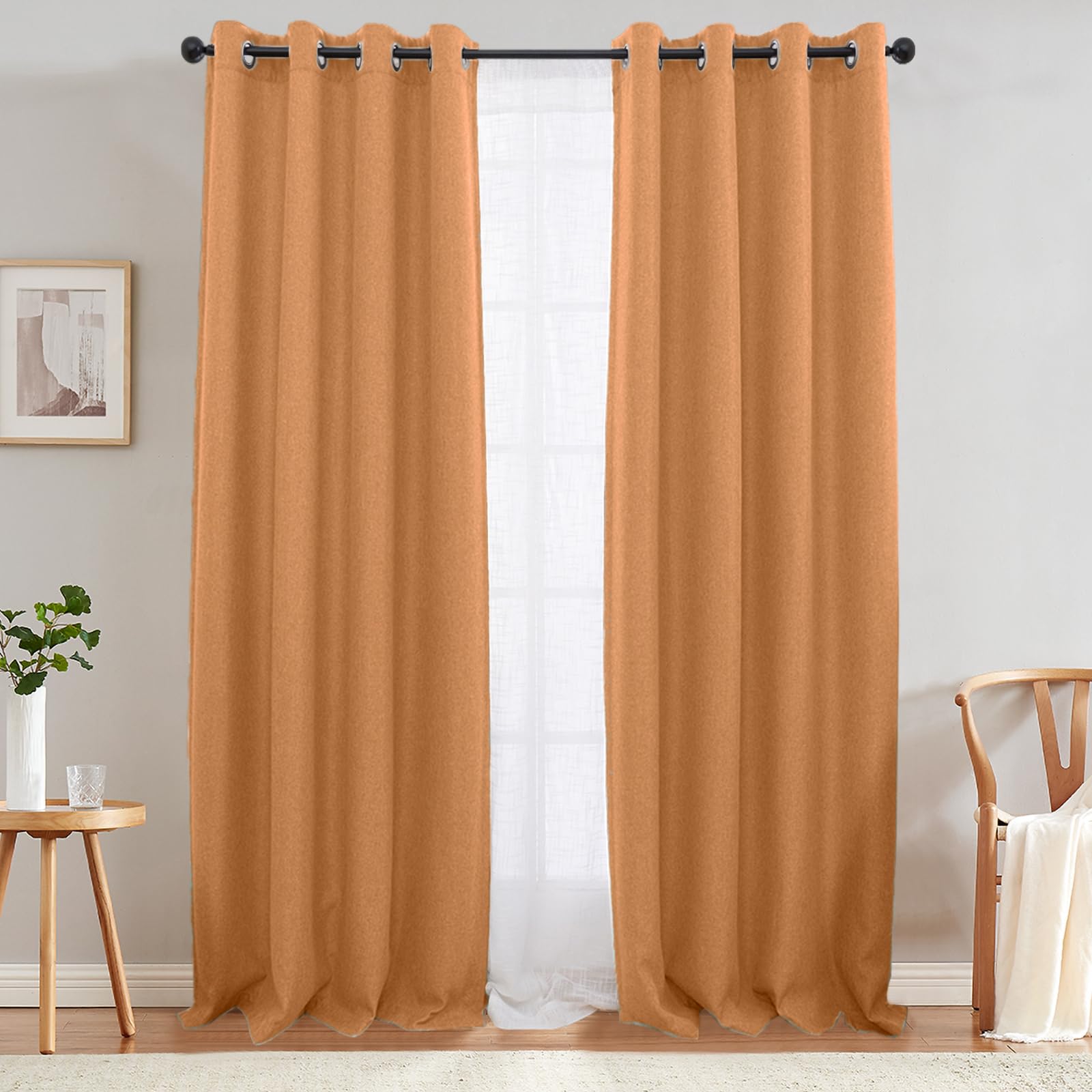 jinchan Linen Textured 75% Blackout Curtain 96 Inches Long for Living Room Halloween Decorations Room Darkening Thermal Insulate