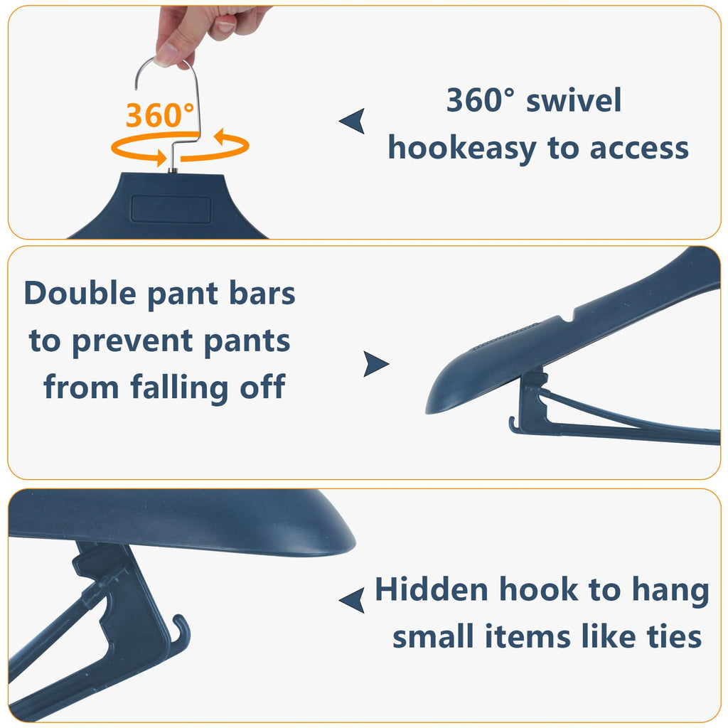 Dedu Plastic Extra Wide Shoulder Suit Hangers For Men 10 Pack Width 17.7'', Blue Sweater Hangers No Shoulder Bump Non Slip For T