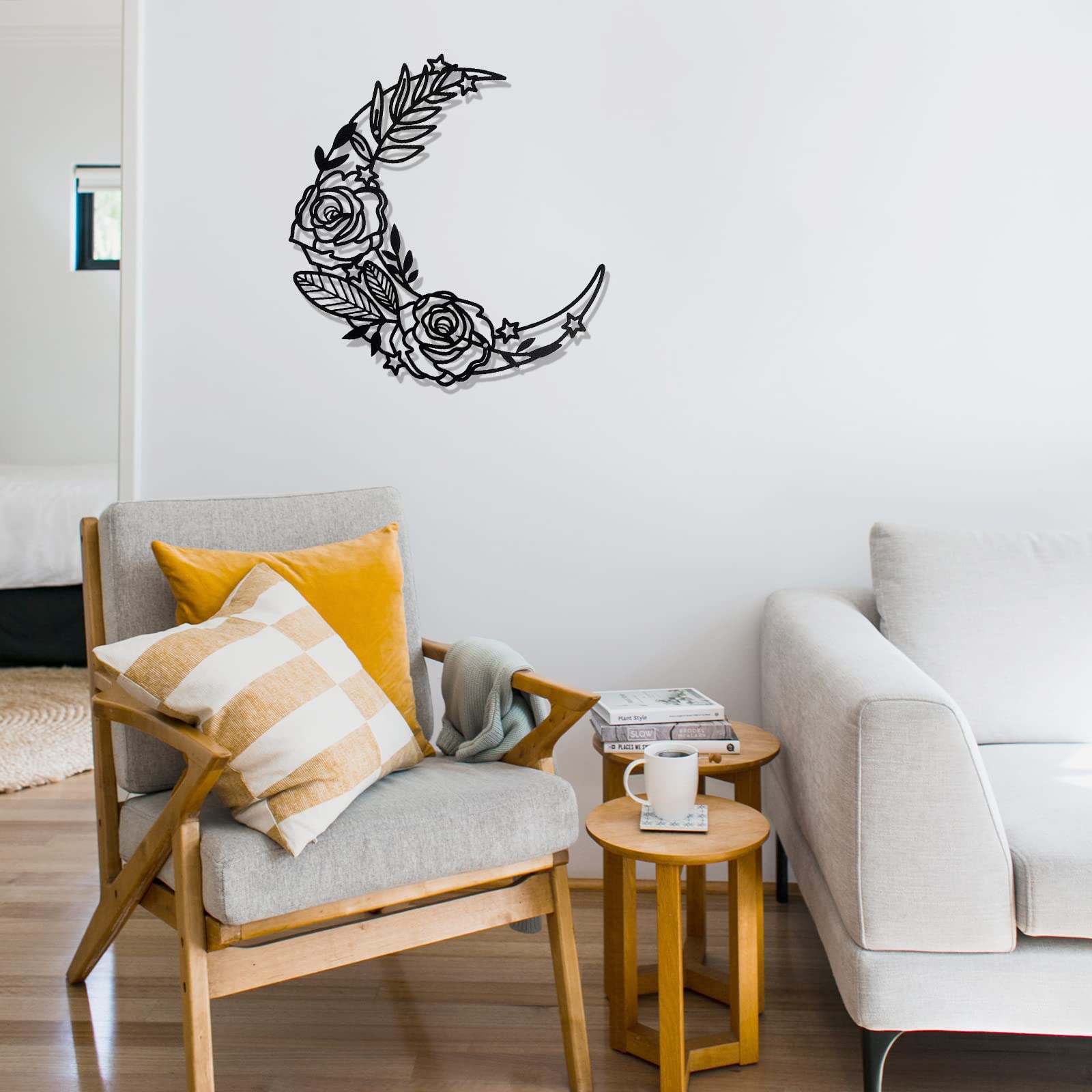 Ez4Ence Moon Decoration Wall Art Boho Moon Wall Home Decor Hanging Appearance Wall Decor Metal Wall Hanging Moon Decor Flower Wa