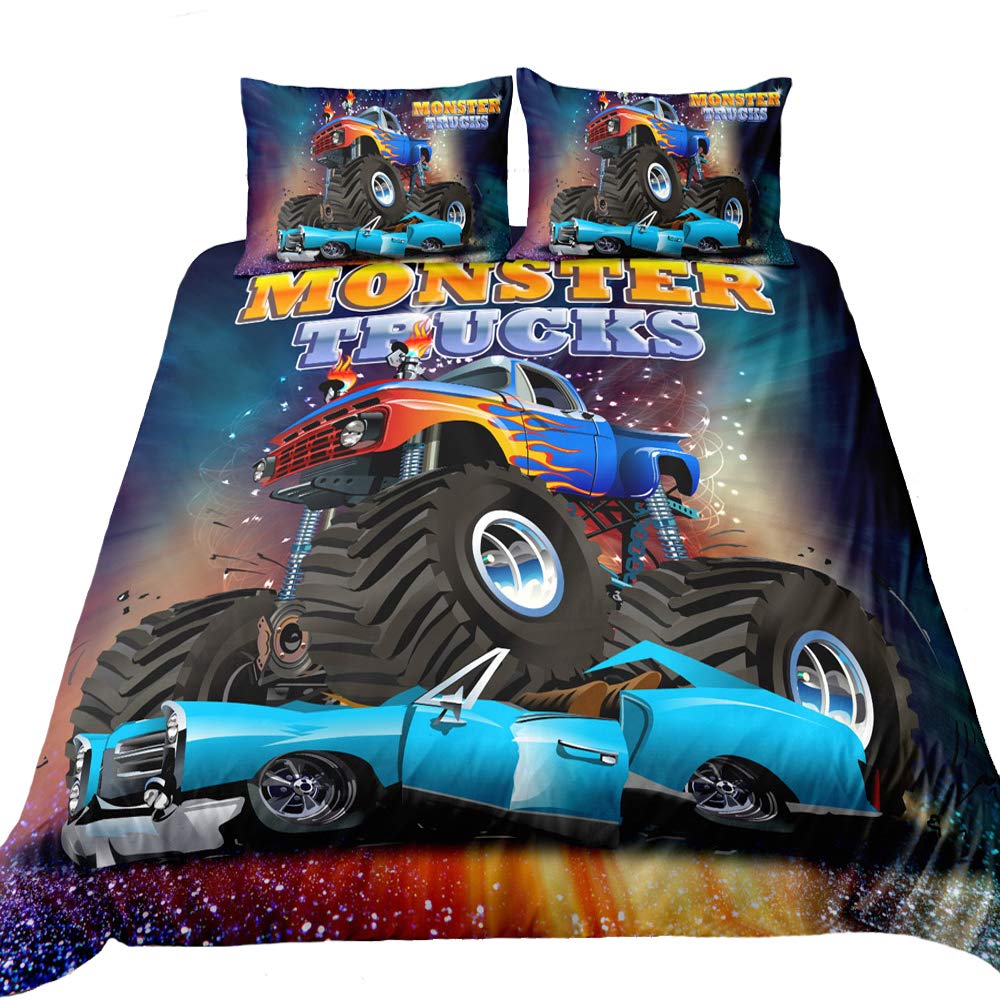 Suncloris,3D Monster Truck Home Bedding,Crushing On Car Freestyle Monster Truck Duvet Cover Sets.Included: Duvet Cover,Pillowcas