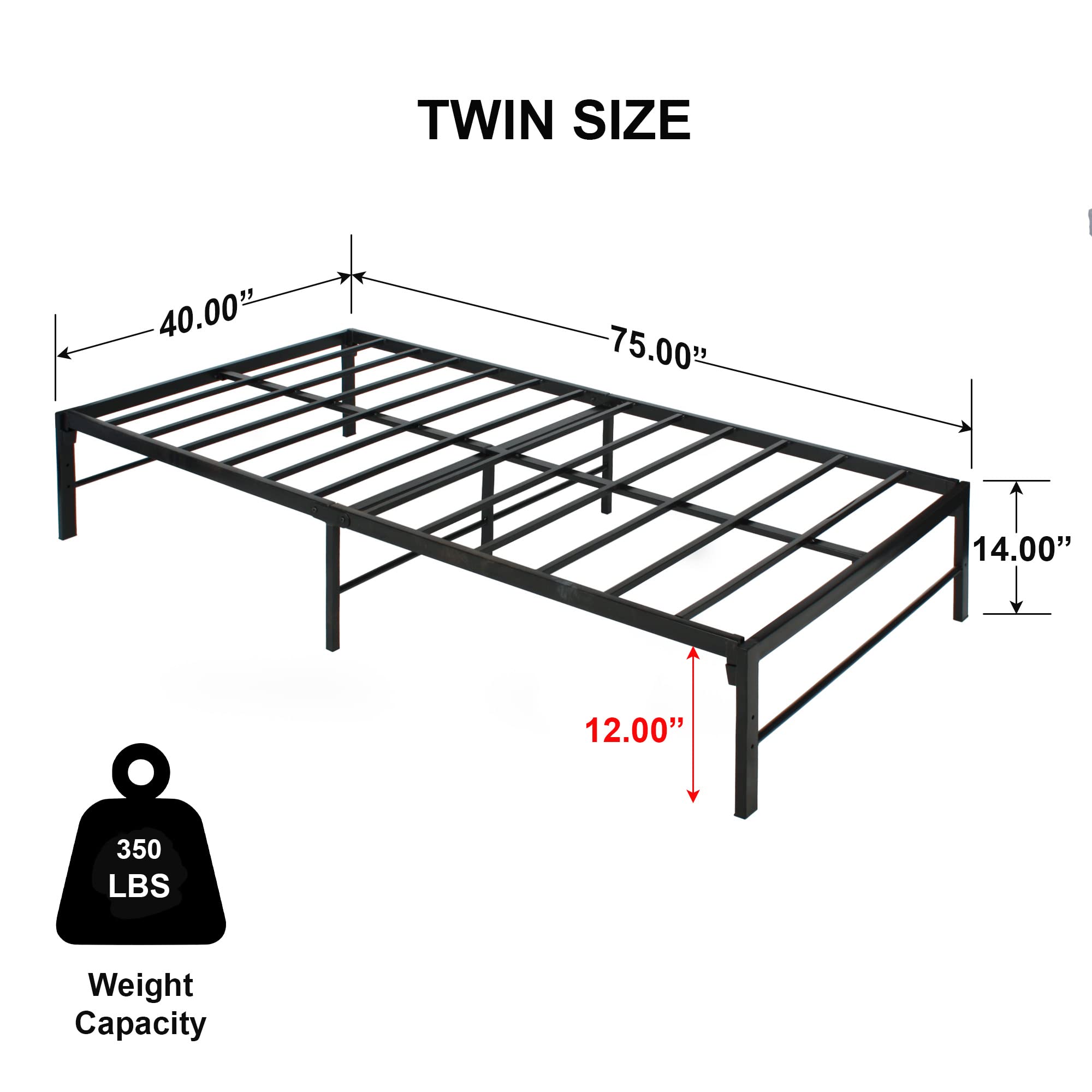 Carell Furniture Foldable Welded Black Metal Platform Bed Frame Twin