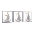 Adeco 3D Metal Sailboat Wall Art Set of 3, Handmade Antique Finishing 24 inch Metal Wall Sculptures Nautical Decor Ornaments for
