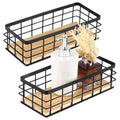 2 Pcs Wire Storage Baskets with Wooden Bottom, Rustic Home Storage Organizer, Farmhouse Small Metal Wire Basket Bin, Black Wire 