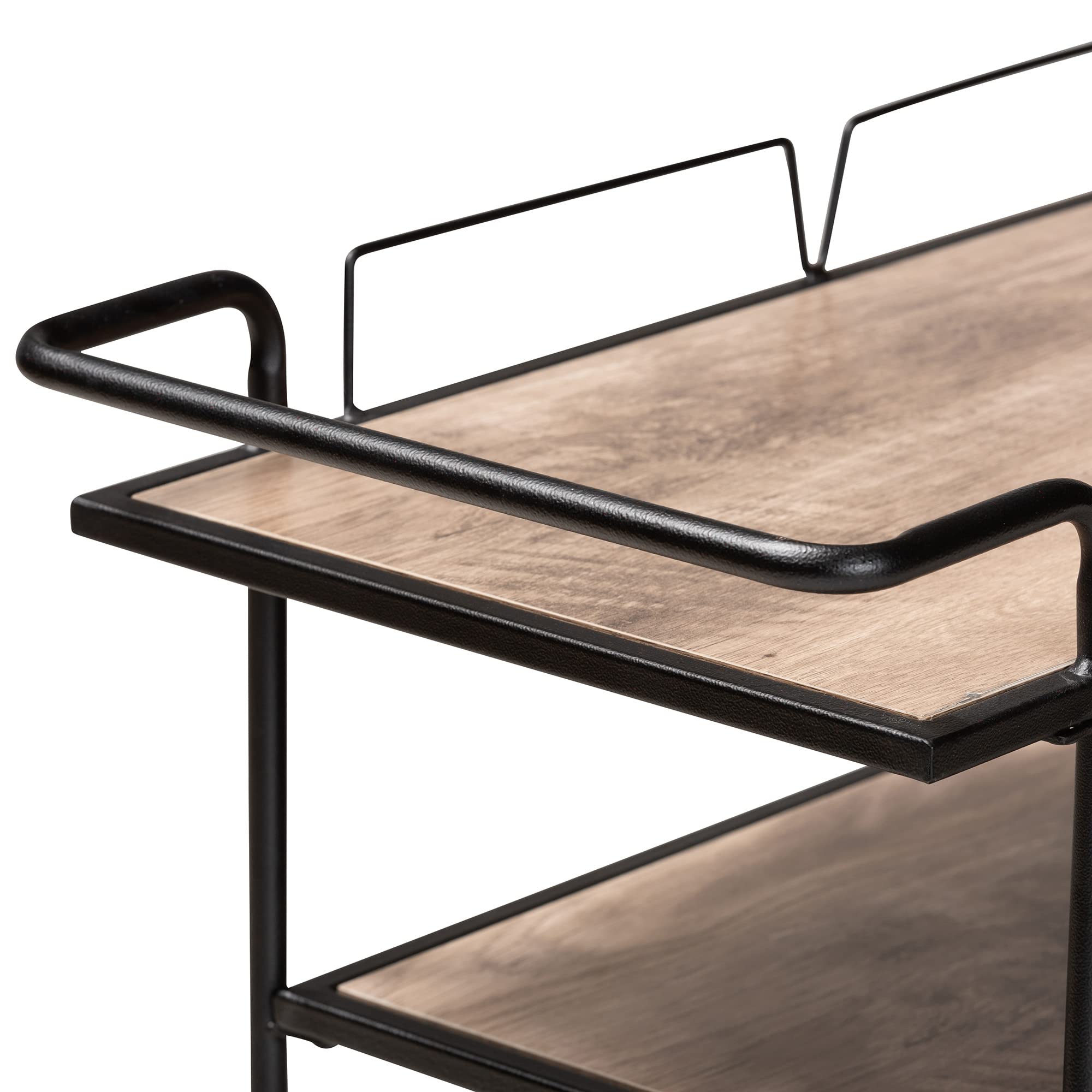 Baxton Studio Huntley Modern Industrial Walnut Brown Finished Wood and Black Metal Mobile Wine Cart