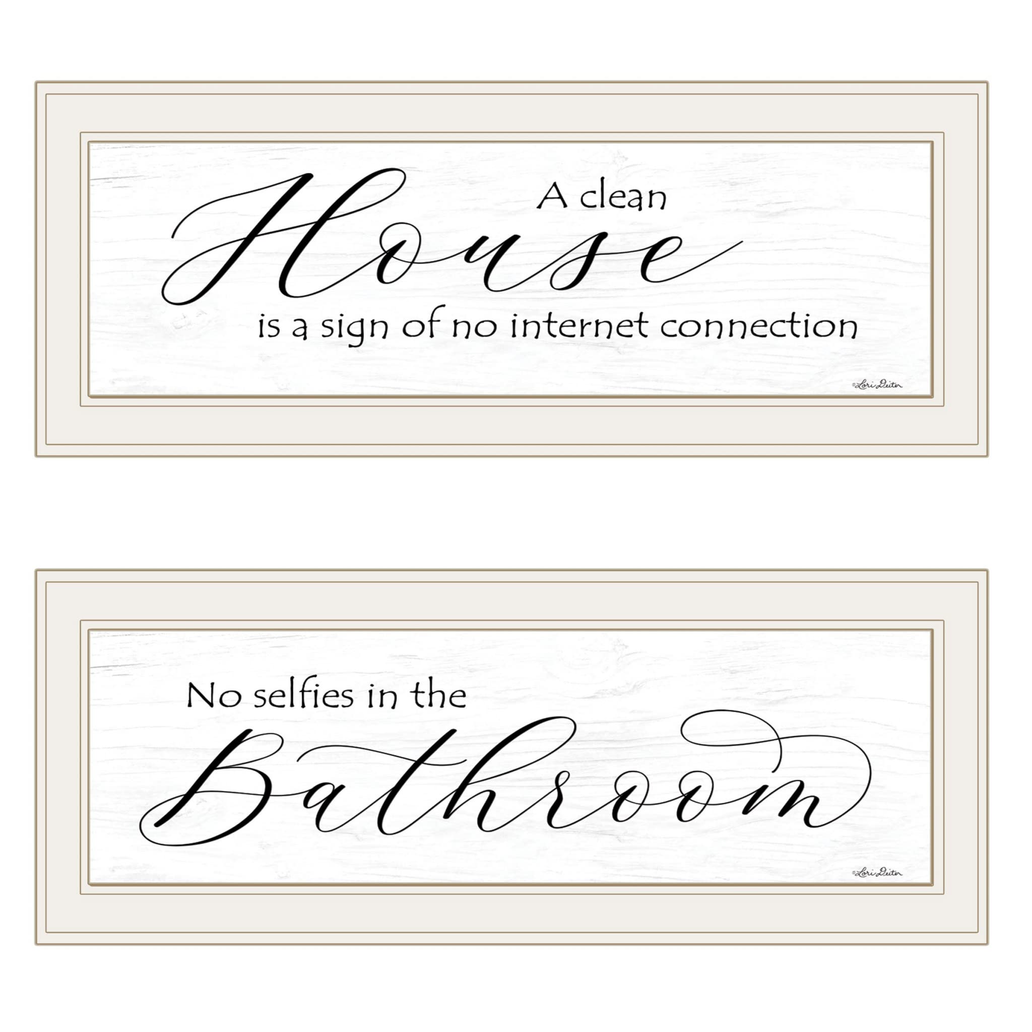 Set Of Two Household Humor 1 White Framed Print Wall Art