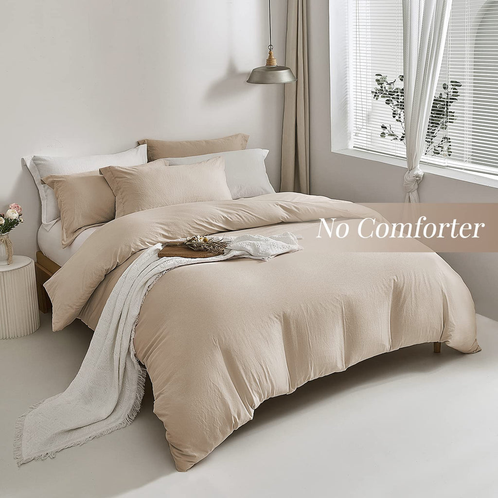 Mildly Super Soft Duvet Cover - 100% Washed Microfiber Light Khaki Comforter Cover Set 3 Pieces With Zipper Closure & Corner Tie