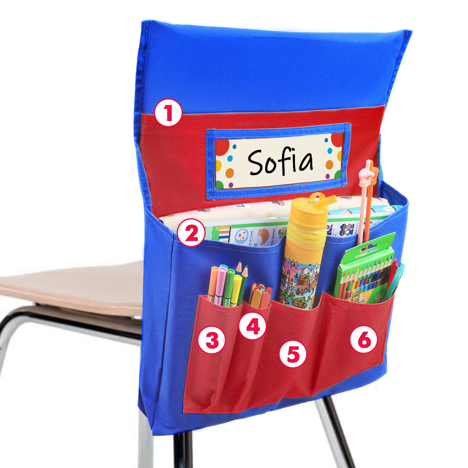 Auvcas Chair Back Pocket School Seat Chair Storage Pocket Organizer With Label Slot Multiple Pockets For School Home Classroom P