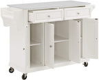 Crosley Furniture Full Size Stone Top Rolling Kitchen Island Storage Cart, Microwave Stand, Spice Rack, White