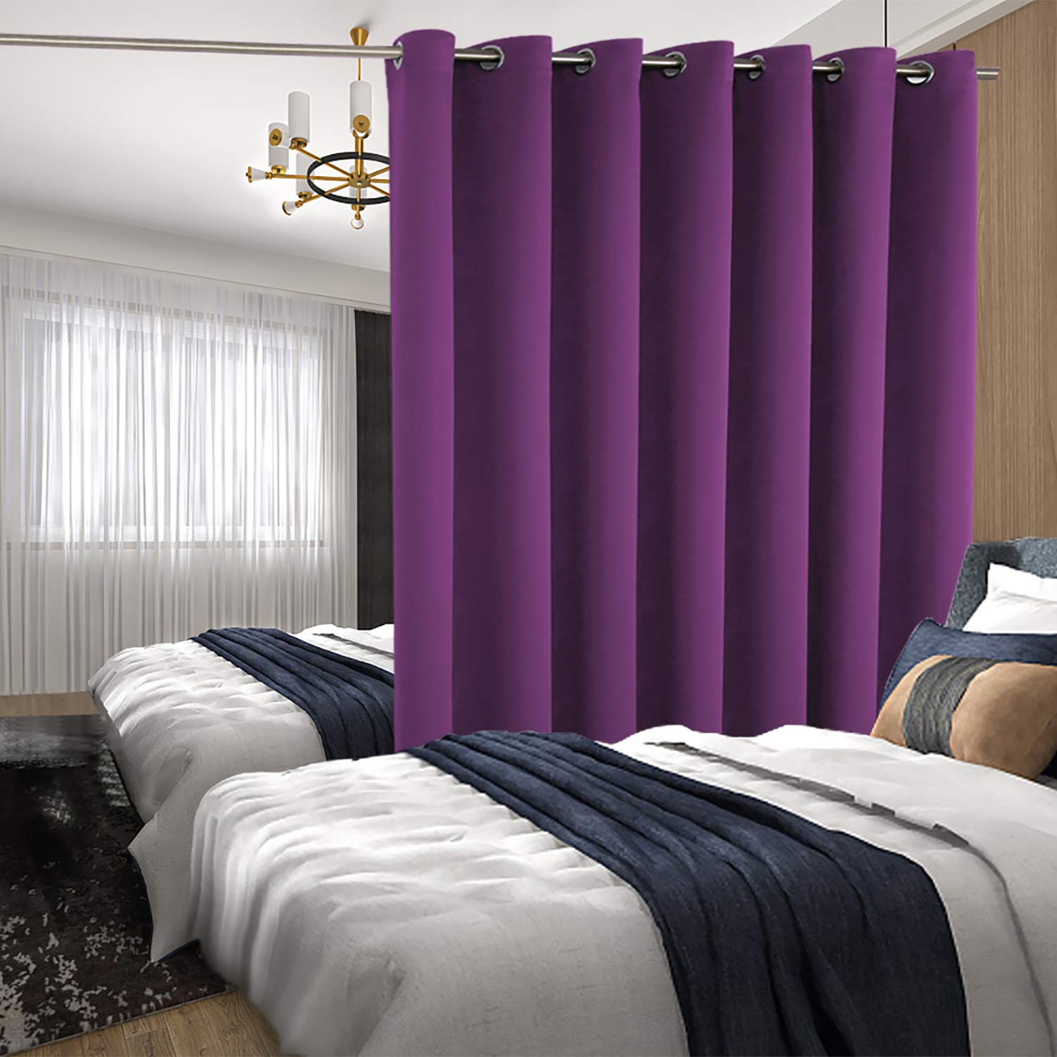 Bgment Fashion Sliding Door Curtain 100 X 96 Inches, Wide Thermal Blackout Curtains Room Darkening Room Divider Window Curtain, 1 Panel, Purple, 96 Length X Wide 100