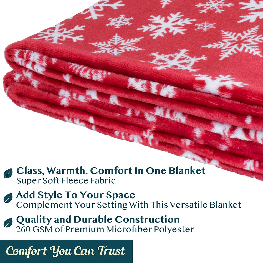 Pavilia Christmas Throw Blanket | Red Snowflake Christmas Fleece Blanket | Soft, Plush, Warm Winter Cabin Throw, 50X60 (Red/Whit