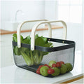 Ritmo Mesh Garden Harvest Basket Storage Mesh Basket With Wooden Handle Multi Functional Mesh Basket For Kitchen Cabinet Picnic 