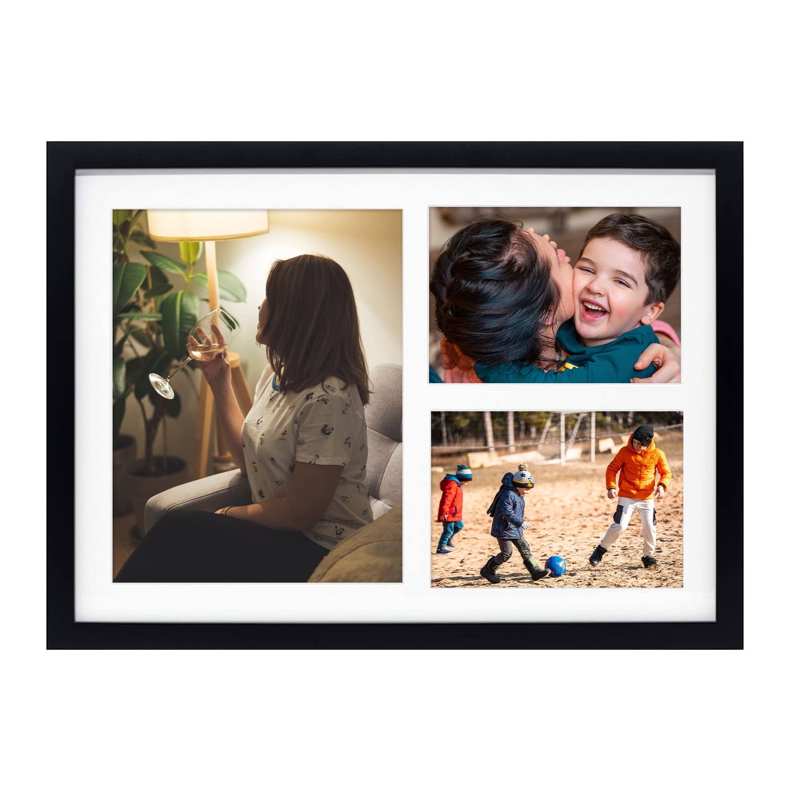 Golden State Art, 12x17 Black Wood Picture Frame - White Mat for 8x10 and 5x7 Photos - Real Glass, Sawtooth Hanger, Swivel Tabs 
