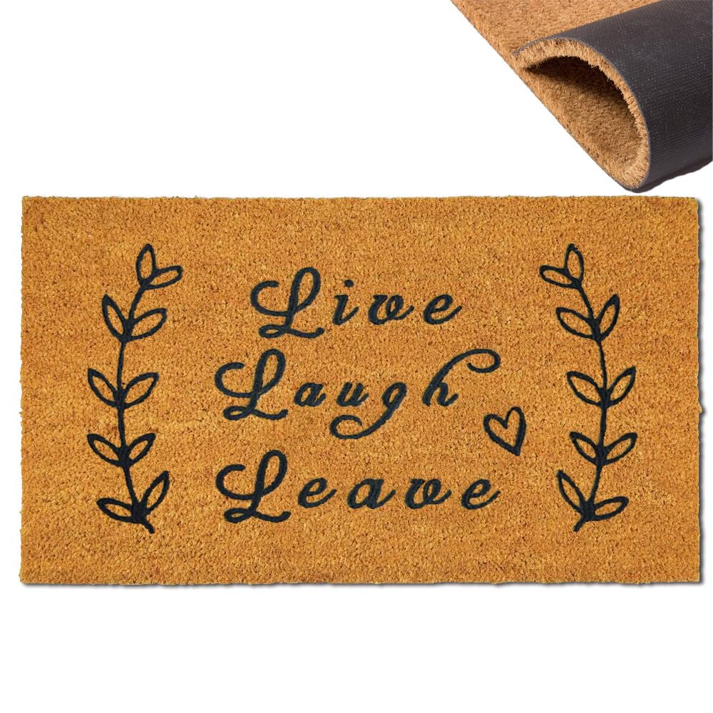 Assaoy Live Laugh Leave Funny Doormats,Coco Coir Outdoor Door Mat With Heavy Duty Backing,Floor Embroidered Mat Entrance Rubber