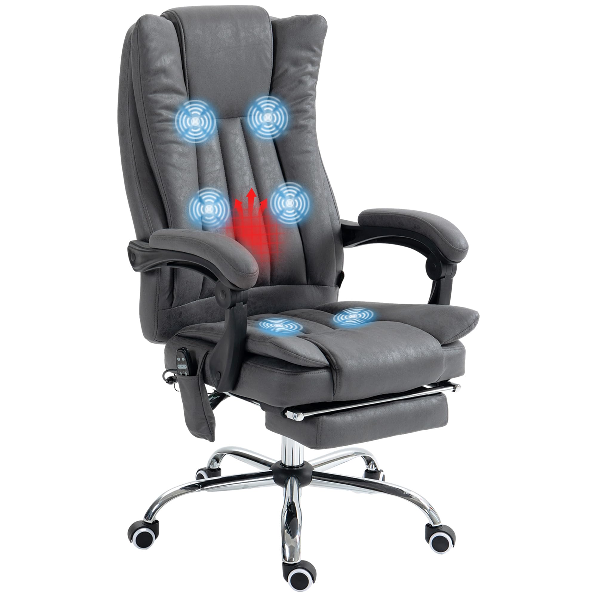 Vinsetto Microfiber Office Chair, High Back Computer Chair With 6 Point Massage, Heat, Adjustable Height And Retractable Footres