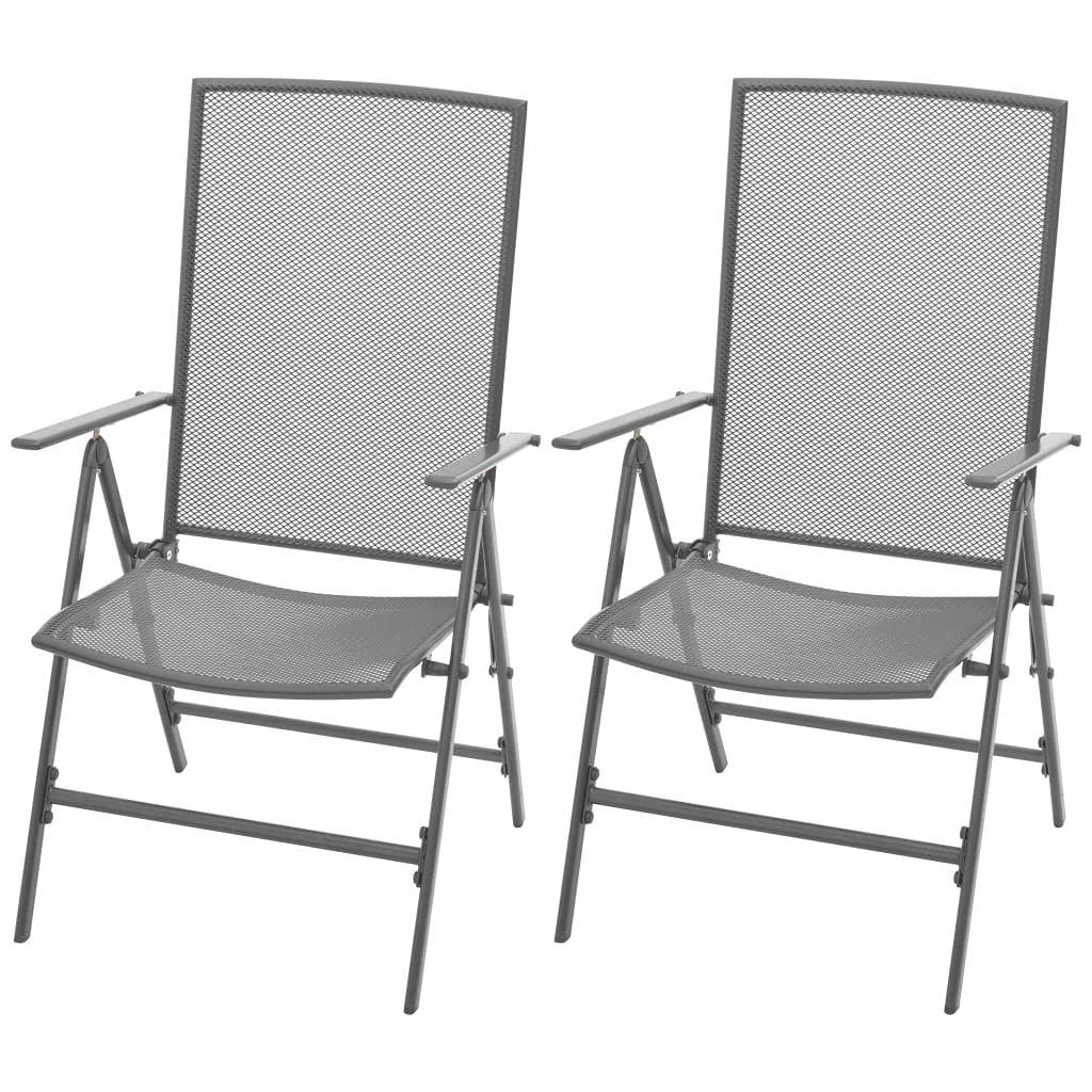 vidaXL 3-Piece Patio Dining Set, Stylish Mesh Designed Outdoor Furniture, Anthracite Steel Table & Stackable Chairs, Weather Resistant, Versatile Indoor & Outdoor Use