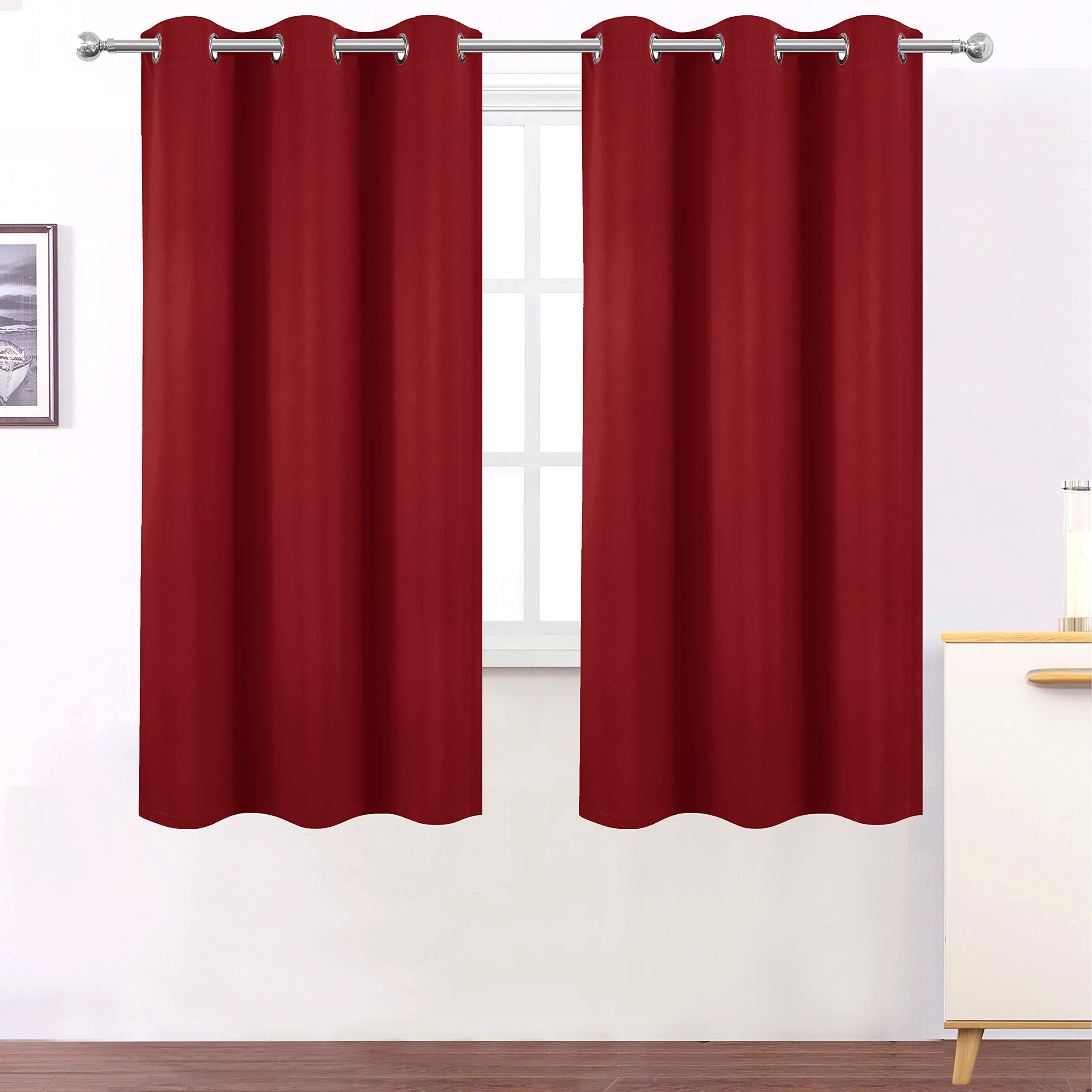 Lemomo Red Curtains 40 X 63 Inch Length 100% Blackout Curtains 2 Panels With Black Liner/Double Layer Full Room Darkening Curtai