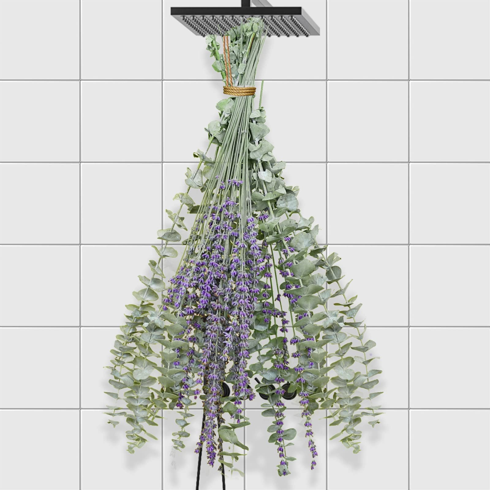 Glicrili 68 PCS Dried Eucalyptus Stems & Lavender Flowers Bundle for Shower,17 Natural Real Live Eucalyptus Leaves & Aromatic 