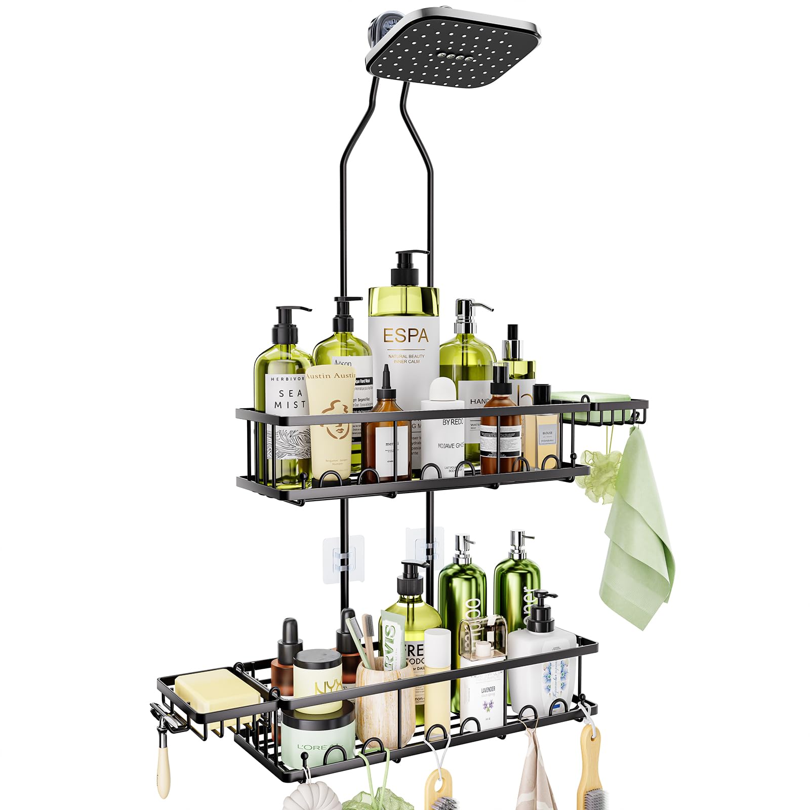 Skyapex Shower Caddy Hanging: Adjustable Height No Blocking to Shower Head - Black Shower Caddy Over Showerhead Shower Organizer