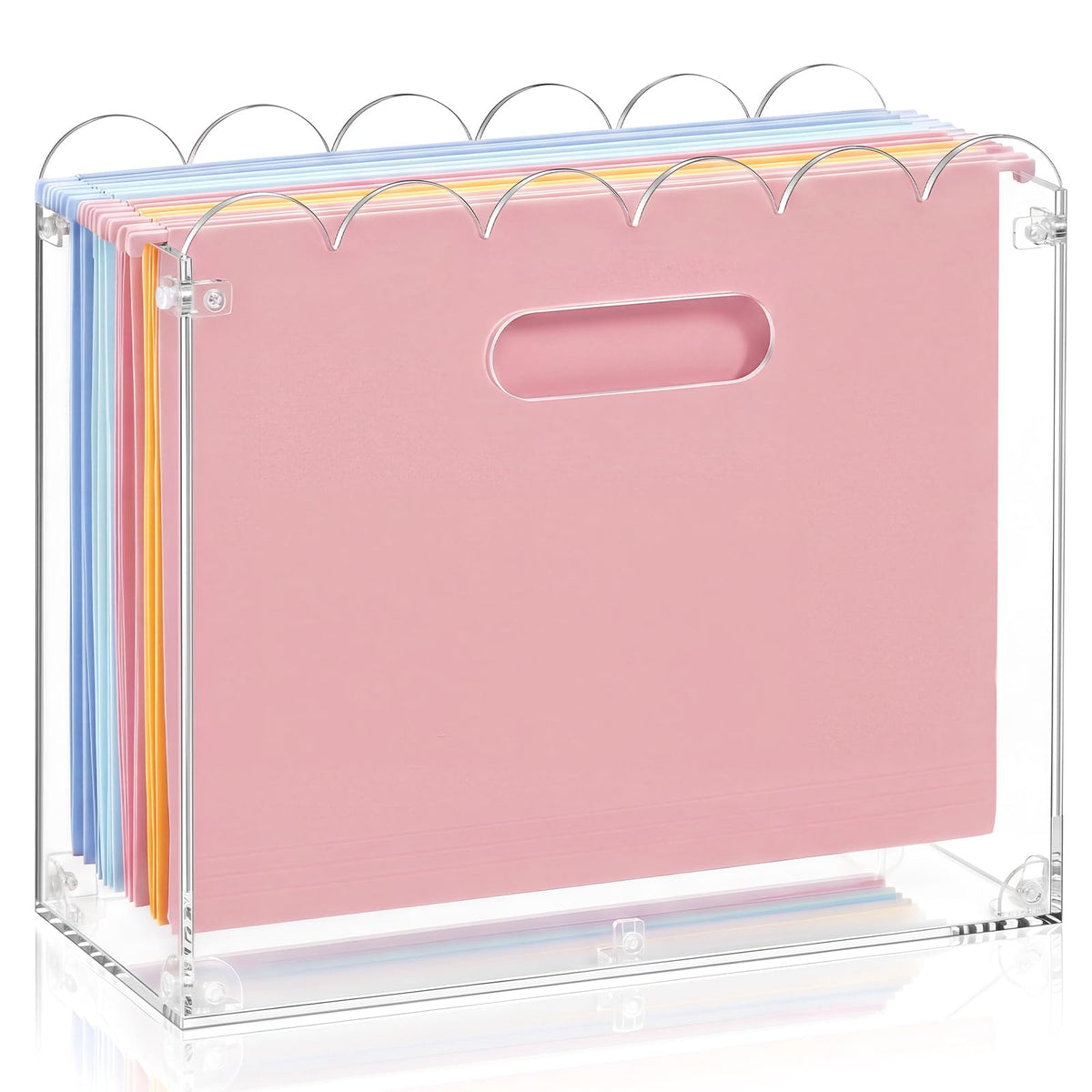 Jingmore Clear Acrylic File Organizer with Scalloped Wave Edge & Handles
