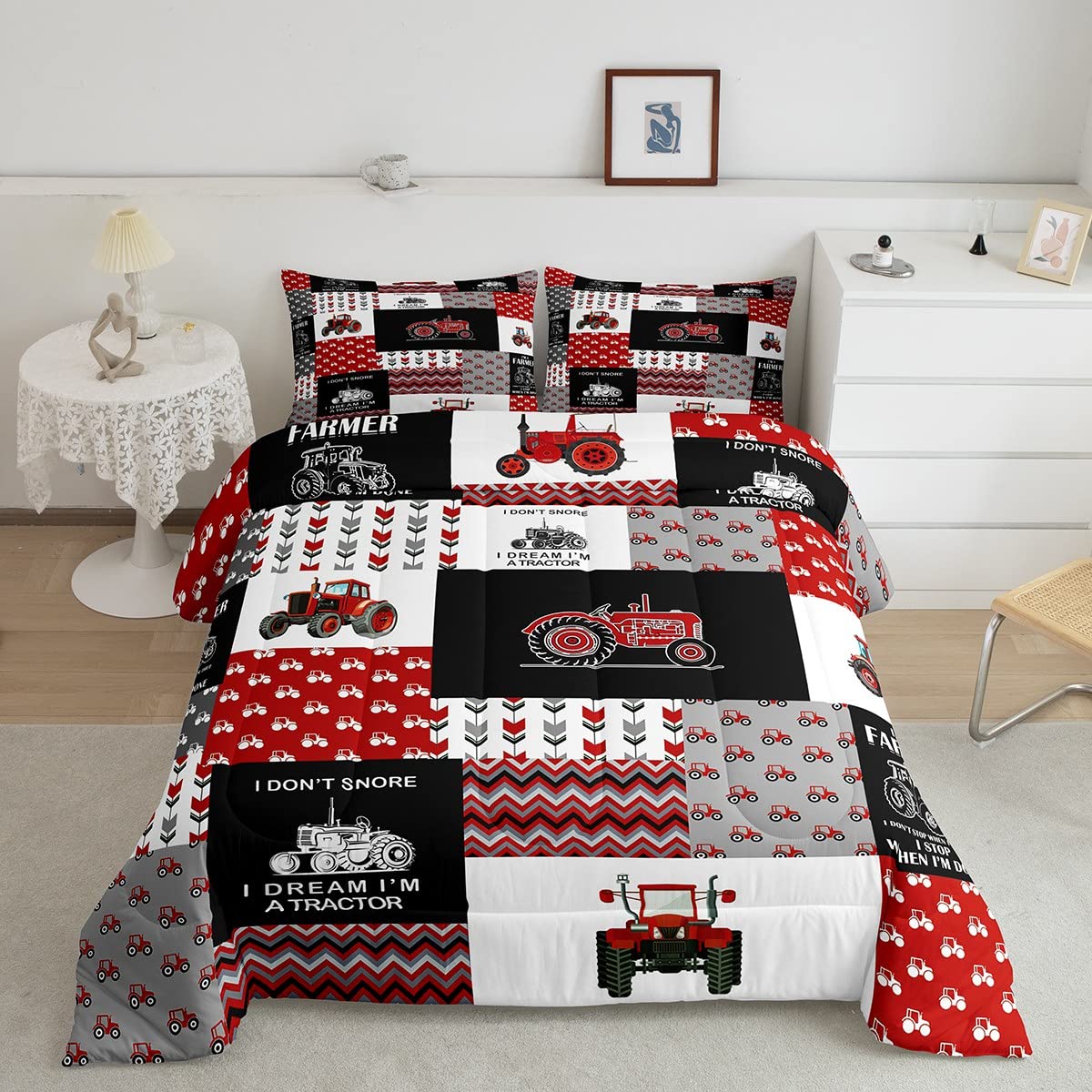 Feelyou Cartoon Tractor Comforter Set Farm Tractor Down Duvet for Kids Boys Toddler Vehicle Truck Bedding Set Harvester Excavato