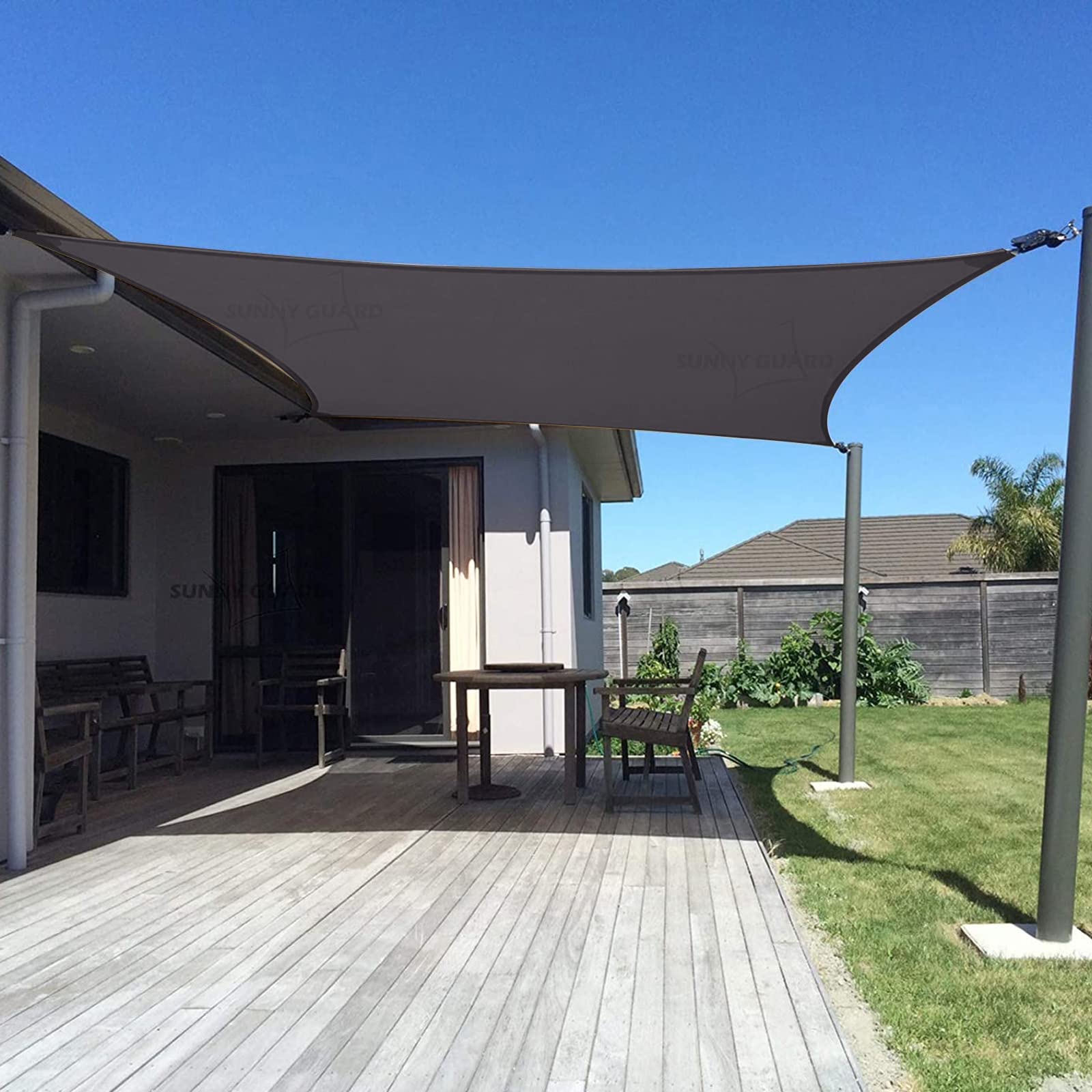 Sunny Guard Custom Size 15'X15' Charcoal Sun Shade Sail Rectangle Uv Block Shade For Backyard Yard Patio Deck Garden.(Customized