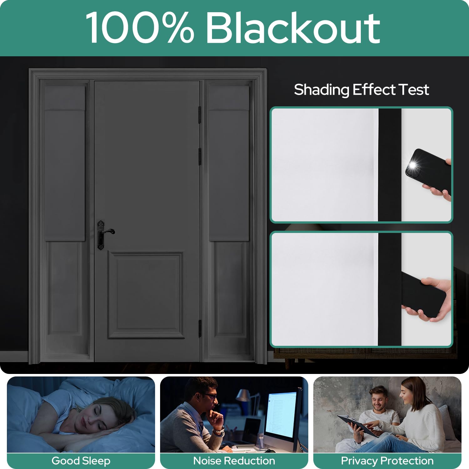 Homeideas 100% Blackout Sidelight Curtains For Front Door, Side Door Window Curtains, Front Door Curtains For Small Window, Thermal Insulated Door Window Covering, (1 Panel, W12 X L40, Greyish White)