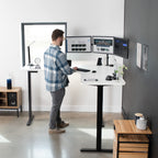 Vivo Electric Height Adjustable 71 X 71 Inch Curved Corner Stand Up Desk, White Table Top, Black Frame, Memory Controller, L-Shaped Workstation, E3C Series, Desk-Kit-E3Cbw