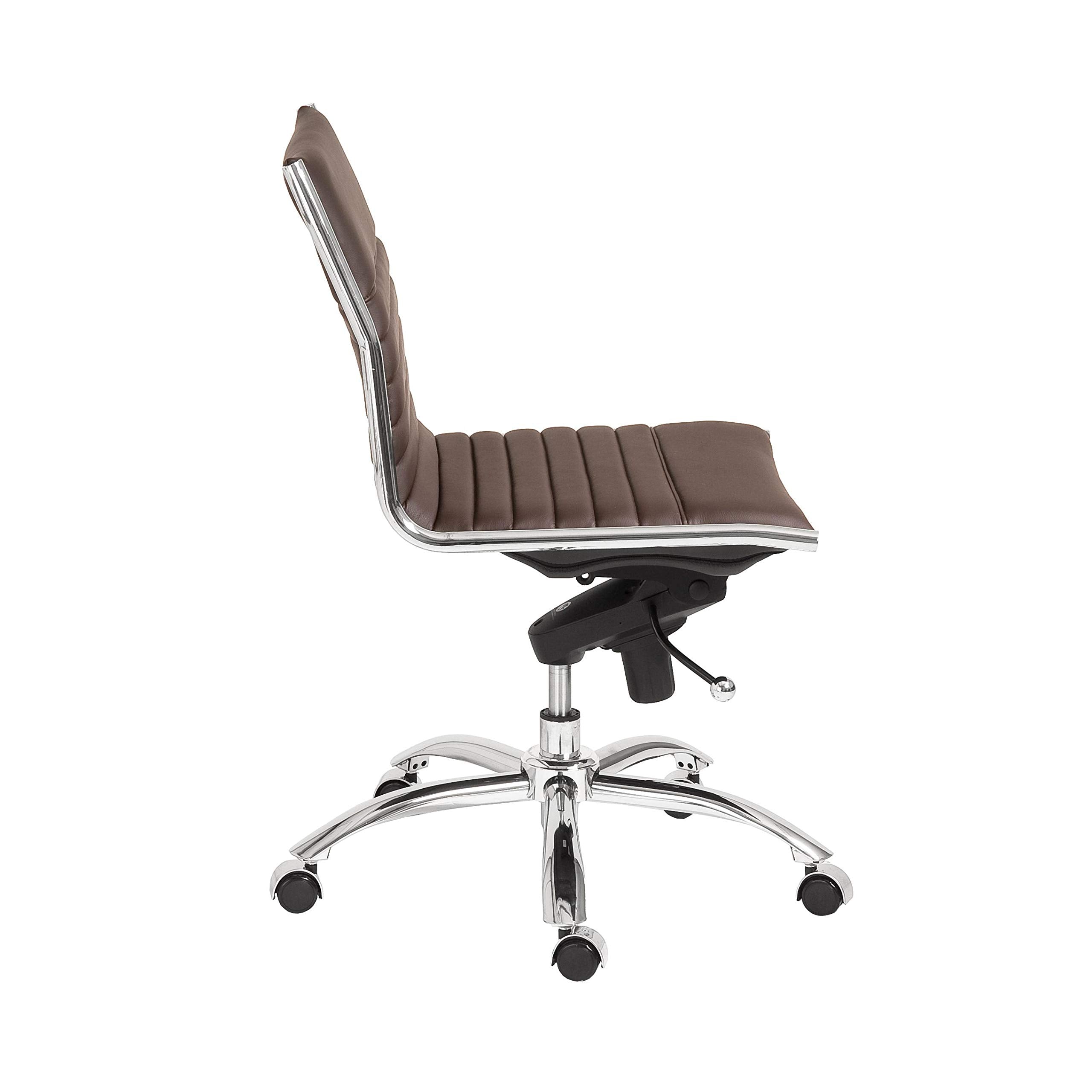 HomeRoots 26.38' X 25.99' X 38.19' Low Back Office Chair Without Armrests in Brown with Chromed Steel Base