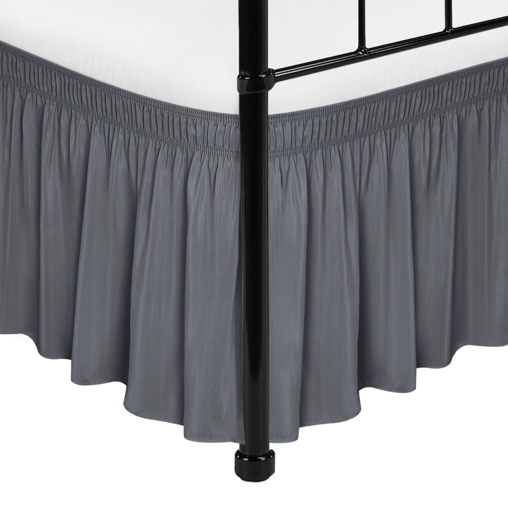 Biscaynebay Wrap Around Bed Skirts With Split Corners For Queen Beds 18' Drop, Dark Grey Elastic Dust Ruffles Easy Fit Wrinkle & Fade Resistant Silky Luxurious Fabric Solid Machine Washable