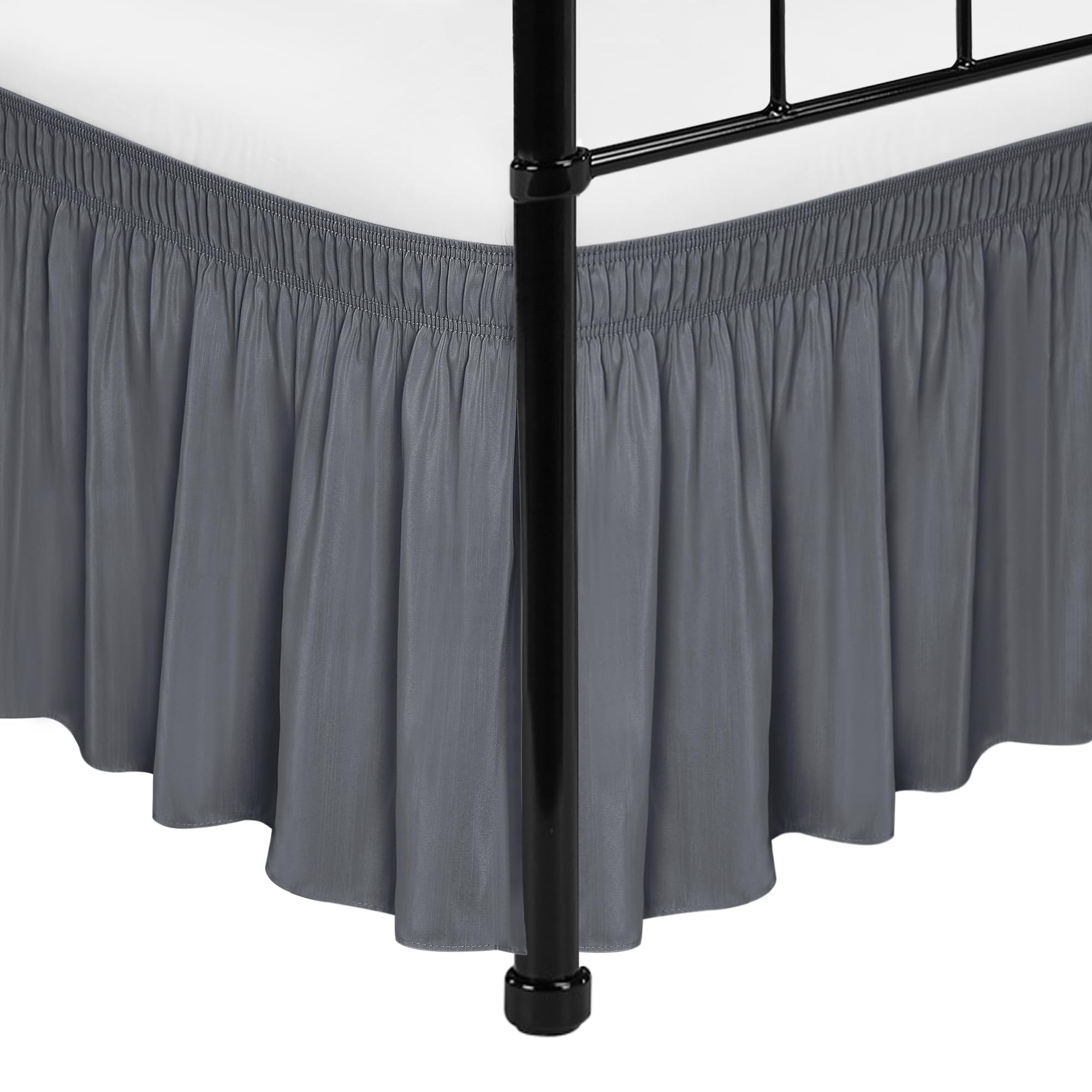 Biscaynebay Wrap Around Bed Skirts With Split Corners For Queen Beds 18' Drop, Dark Grey Elastic Dust Ruffles Easy Fit Wrinkle & Fade Resistant Silky Luxurious Fabric Solid Machine Washable