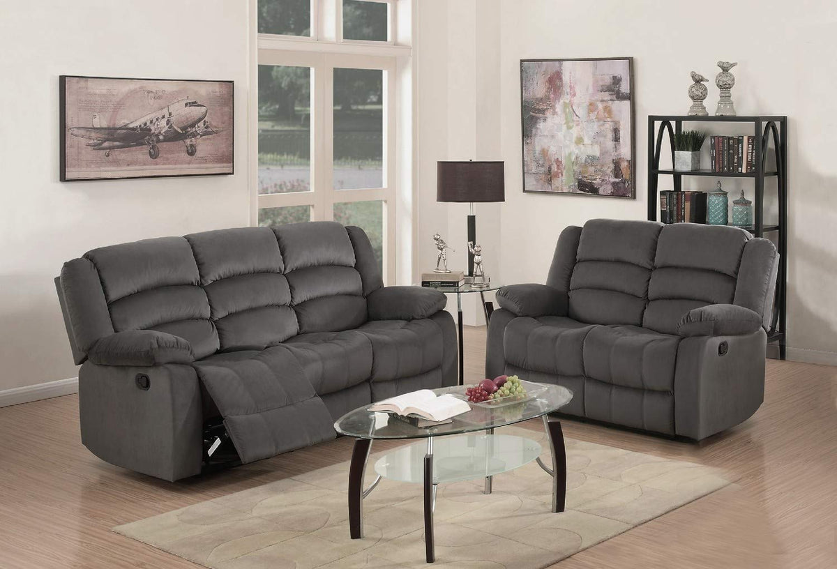 HomeRoots Fabric 60'' X 35'' X 40'' Modern Gray Leather Sofa and Loveseat