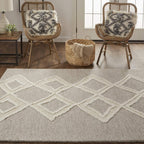 HomeRoots 512790 8 x 10 ft. Gray & Ivory Wool Geometric Hand Tufted Handmade Stain Resistant Rectangle Area Rug