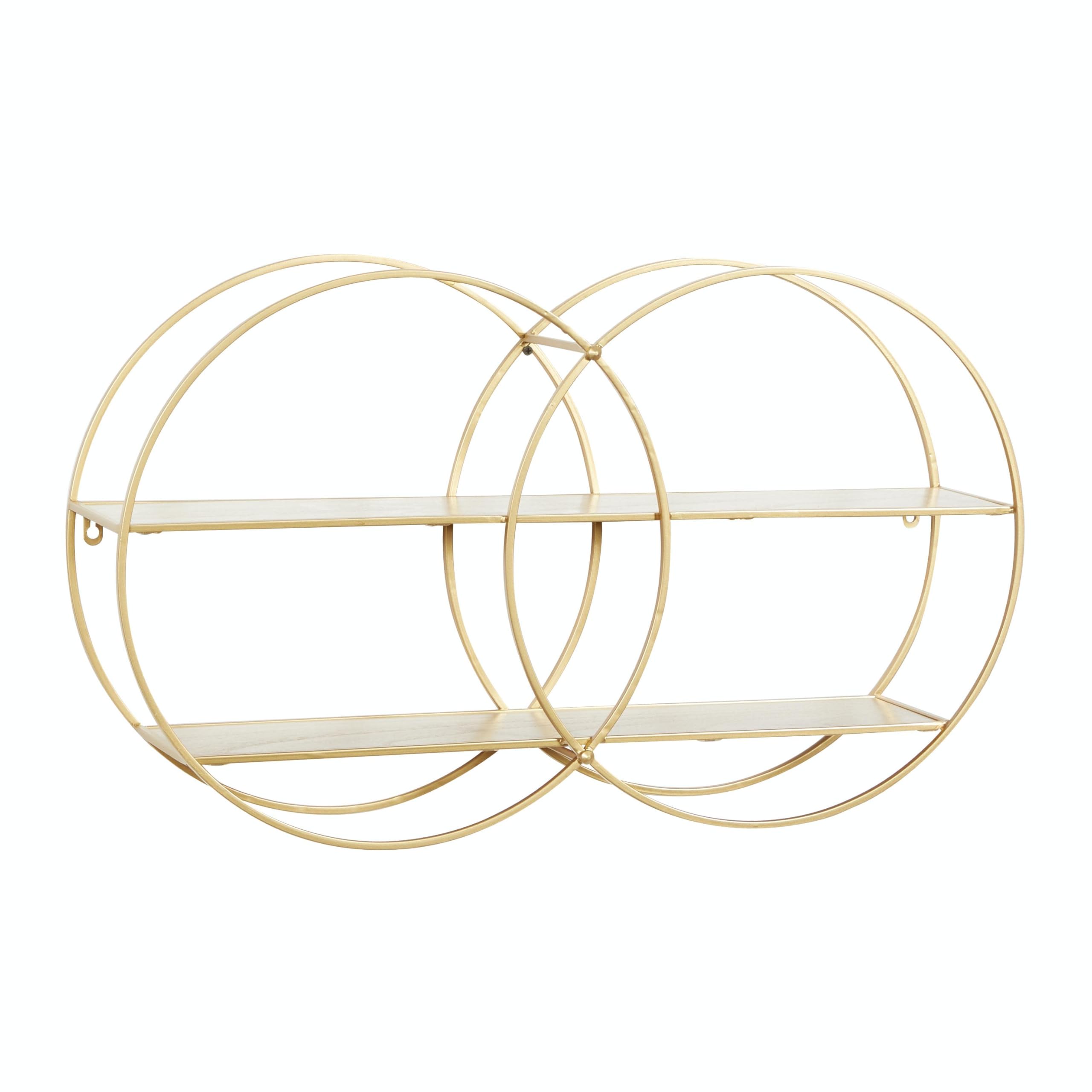 CosmoLiving by Cosmopolitan Metal Round 2 Shelf Wall Shelf, 30'' x 6'' x 18'', Gold