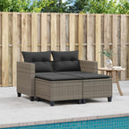 vidaXL 2-Seater Patio Sofa & Stools Outdoor Set - Comfortable Gray Poly Rattan Garden Furniture with Removable Cushions