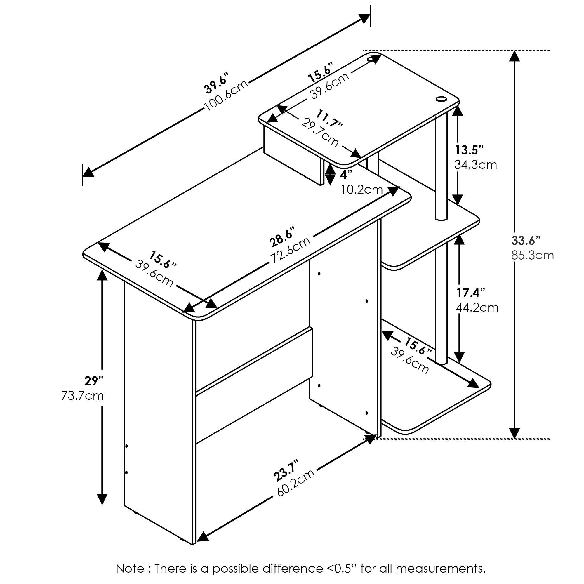 Furinno Efficient Home Laptop Notebook Computer Desk with Square Shelves, Side, Americano/Chrome