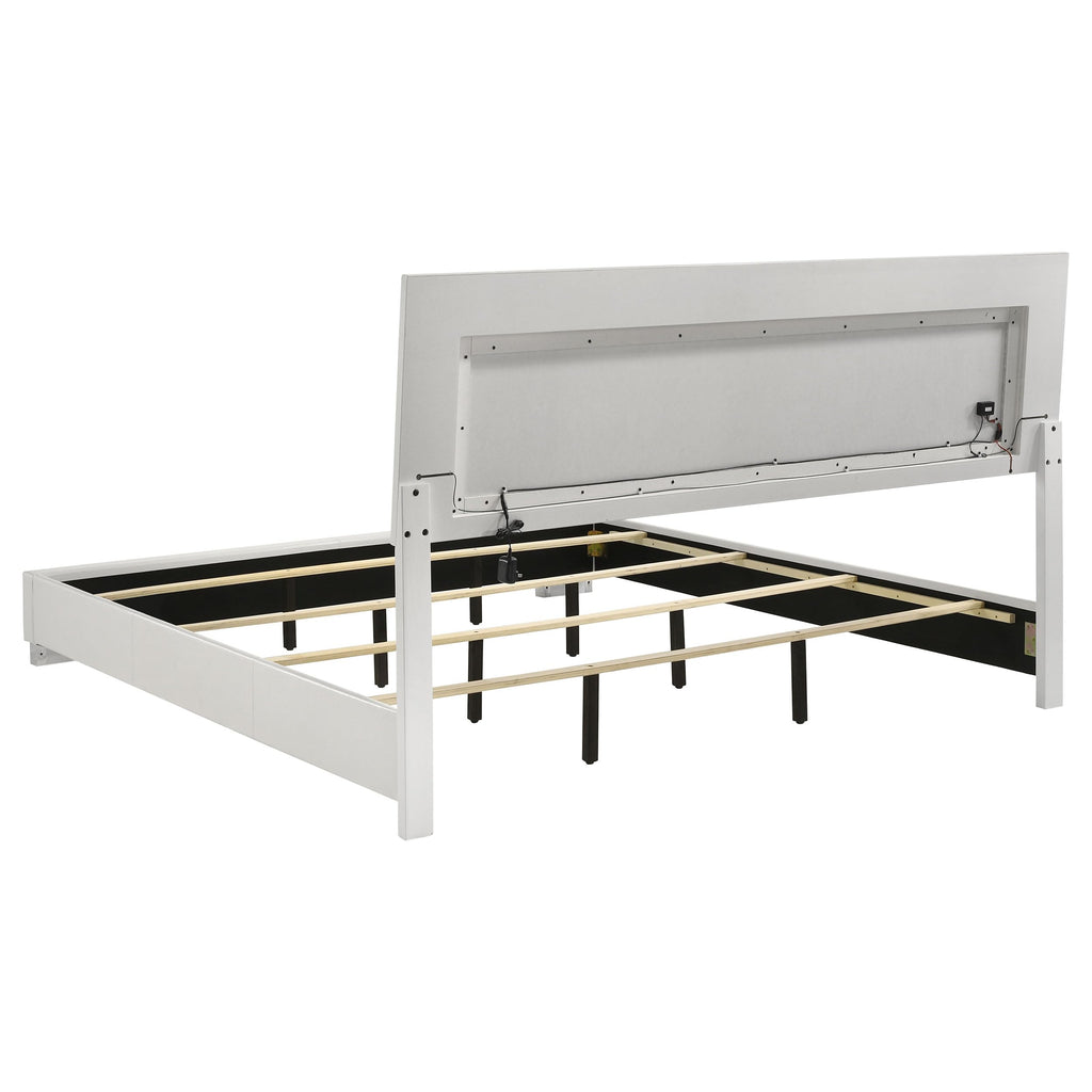 Coaster Home Furnishings Felicity Contemporary 4-Piece Bedroom Set Eastern King Size LED Panel Bed Frame 49-inch Headboard White High Gloss 203500KE-S4