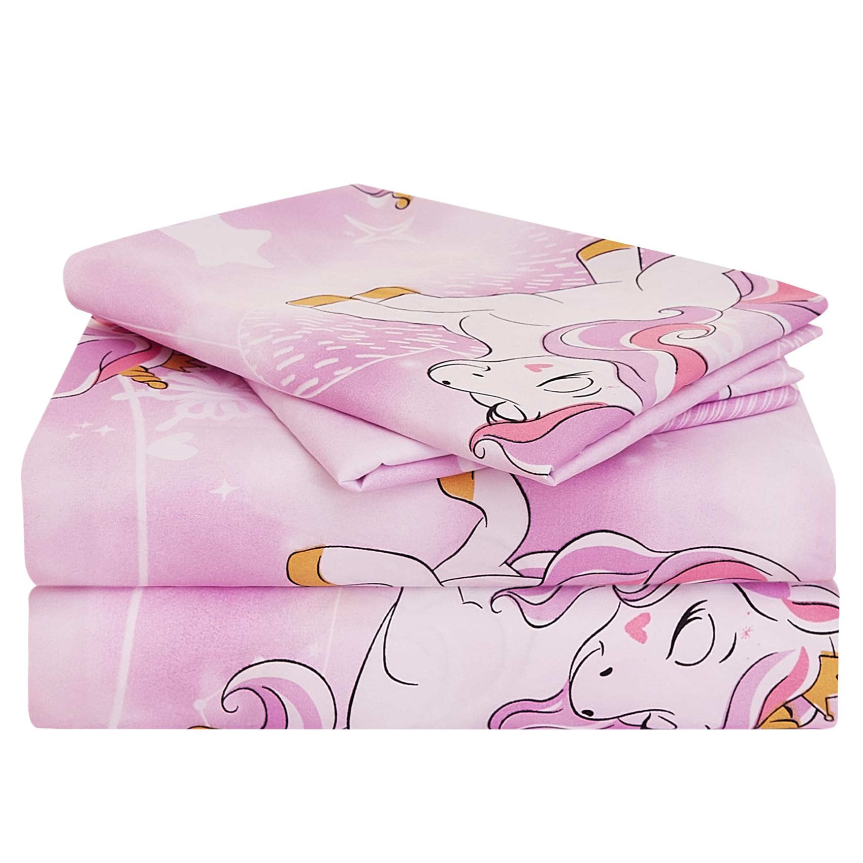 Yibeizi Unicorn Twin Sheets Set For Girls, Kids Cute Princess Printed Bedsheets Microfiber Deep Pocket Bed Sheet & Pillowcase Se