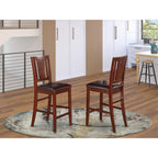 East West Furniture BUS-MAH-LC Buckland Counter Height Kitchen Stools - Faux Leather Upholstered Wood Chairs, Set of 2, Mahogany