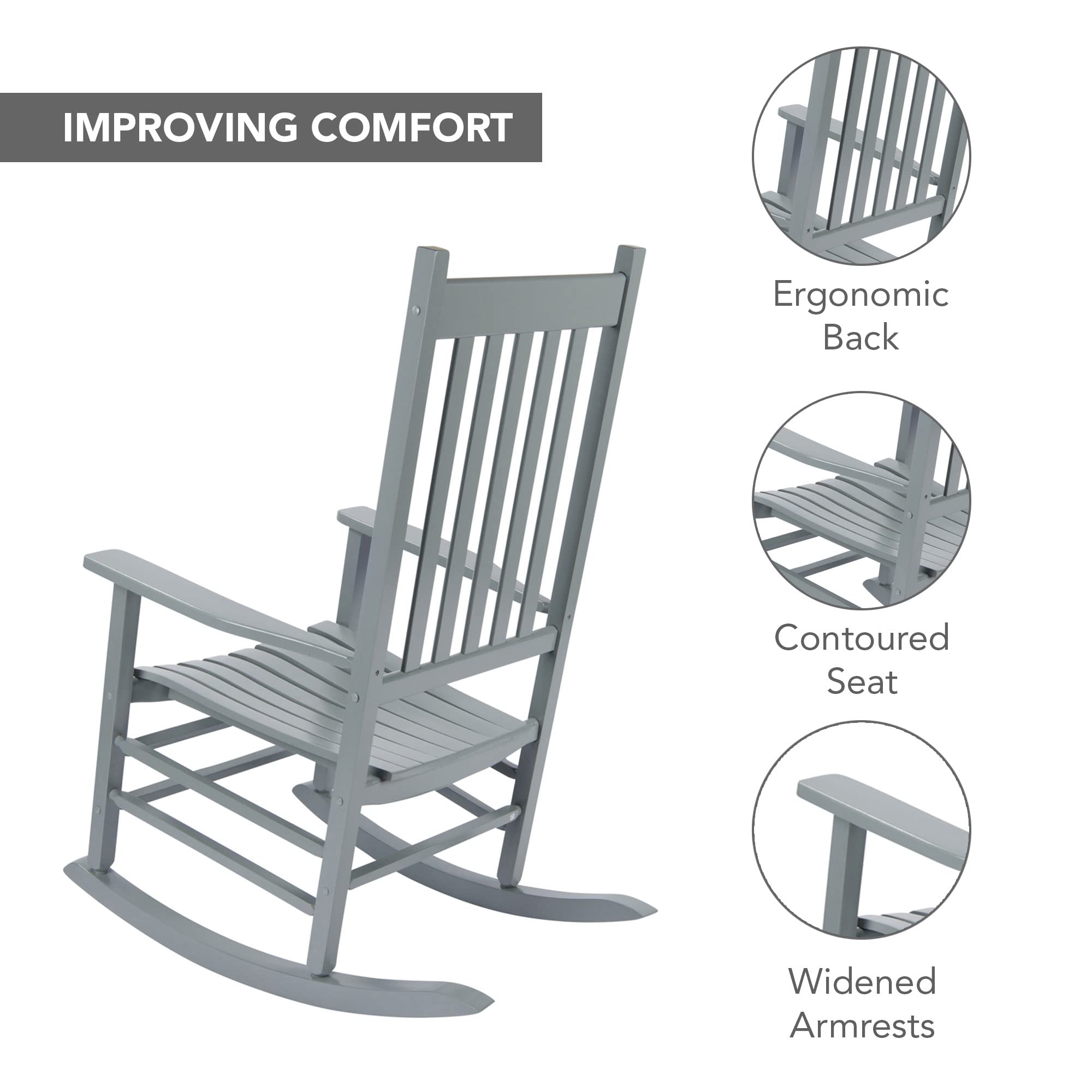 Shine Company Vermont Rocking Chairs, Outdoor Front Porch Rocker Set Of 2, Storm Gray