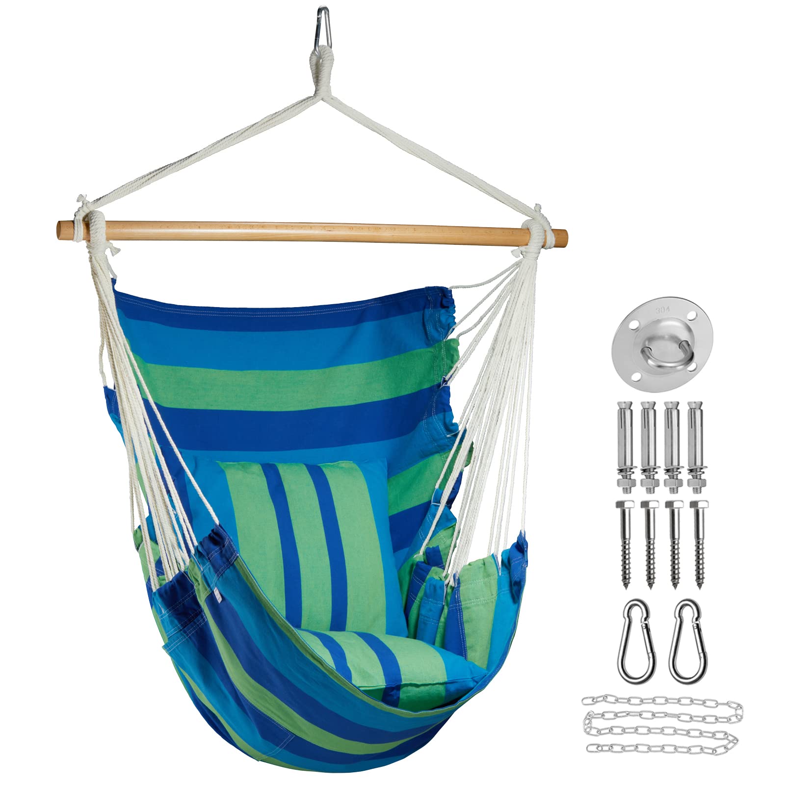 Chulim Hammock Chair Hanging Swing - 100% Cotton Weave Canvas With 2 Cushions And Hardware Kits, Max 330Lbs, Xl Hanging Chair Fo