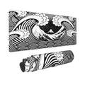 Black And White Japanese Wave Gaming Mouse Pad Xl, Large Non Slip Rubber Mousepad, Stitched Edges Desk Pad, Long Extended Mice P