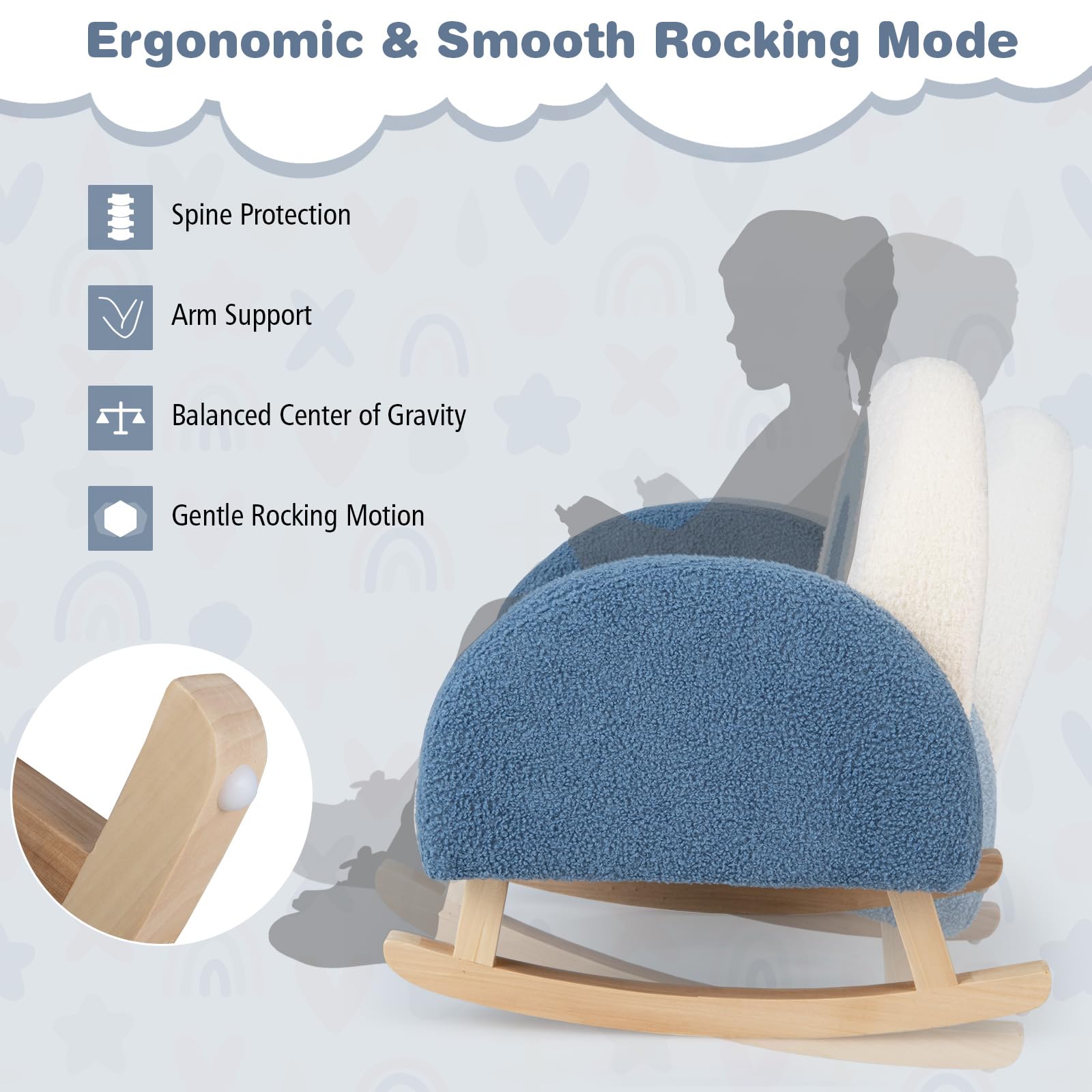 Honey Joy Toddler Rocking Chair, Kids Rocker Chair With Solid Wood Frame & Plush Fabric, Kids Furniture Sofa W/Anti-Tipping Design, Toddler Couch For Kids Room, Playroom, Nursery, Bedroom (Blue)