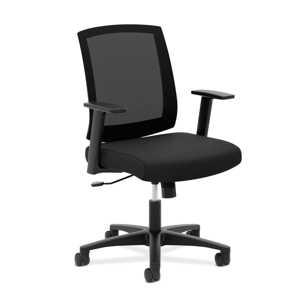 HON Torch Ergonomic Office Chair Mesh Mid Back Computer Desk Chair with Wheels - Comfortable Fabric Seat Home Office Task Chair, Tilt-Tension Recline Control, 360 Rolling Swivel, Sculpted Fixed Arms